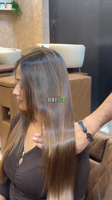 Sleek straight hair after a smoothening treatment